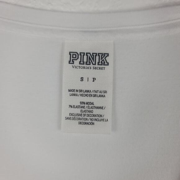 Victoria's Secret Pink White Blue Lightweight Spell-out Women's Top S - Picture 5 of 5